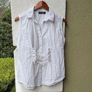 Song of Style White Sleeveless Top with Lace up Corset Style Detail